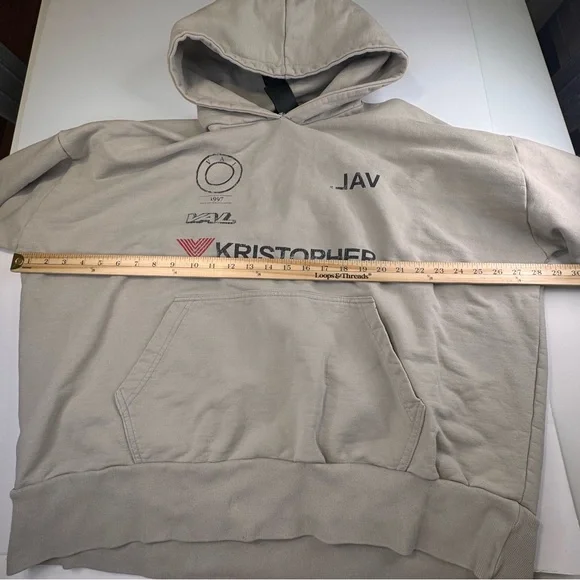 Val. Khristopher Hoodie Men’s Large Cotton Ivory Oversize Distressed Streetwear